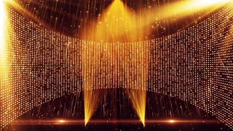 Particle light flashing LED spot golden stage background Stock Footage 163638405