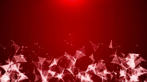 Particle motion and glow triangles on red screen Stock Footage