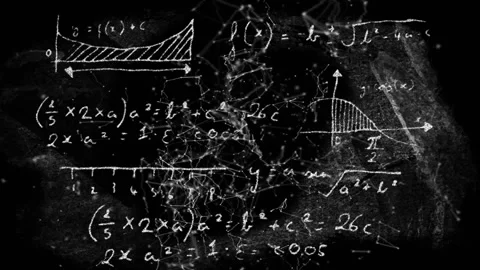 Particle network being visualized on chalkboard-style backdrop, featuring chalk Stock Footage 308655214