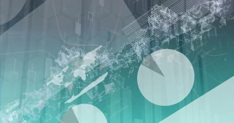Particle network starting on teal background weaving through bars, animating Stock Footage 311084698