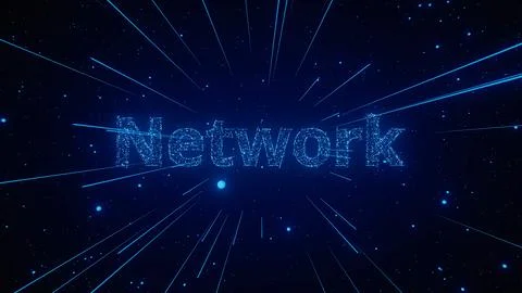 Particle Network Visual With Glowing Text in a Cosmic Background Illustrazione stock