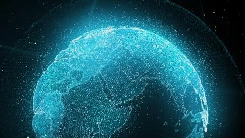Particle planet in gradient space. Blue background for presentation. Stock Photos