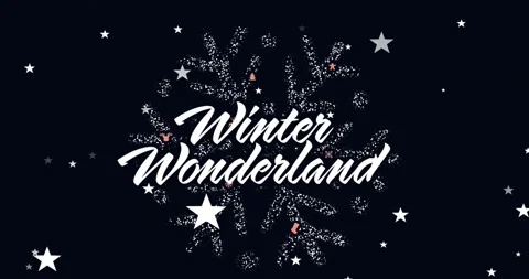 Particle swirl causing script morphing into Winter Wonderland as stars orbit Stock Footage 327359557