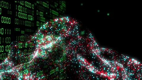 Particle wave nearing data wall reacting cresting shifting rightward shedding Stock Footage 334768424