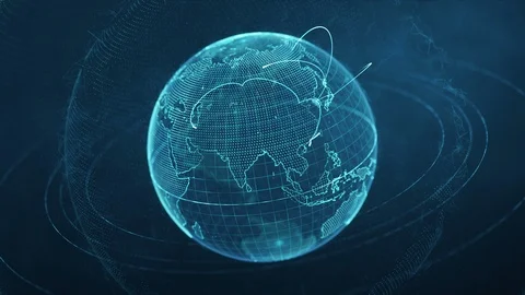 Particle world with a growing global network - blue loop. Stock-Footage 85837989