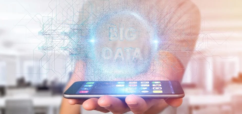 Particles big data title holding by a man Stock Photos