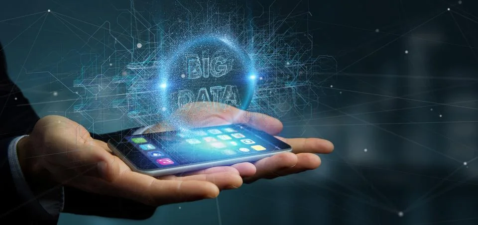 Particles big data title holding by a businessman Stock Photos
