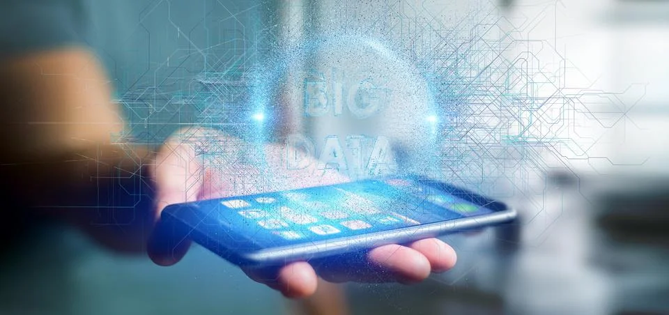 Particles big data title holding by a man Stock Photos