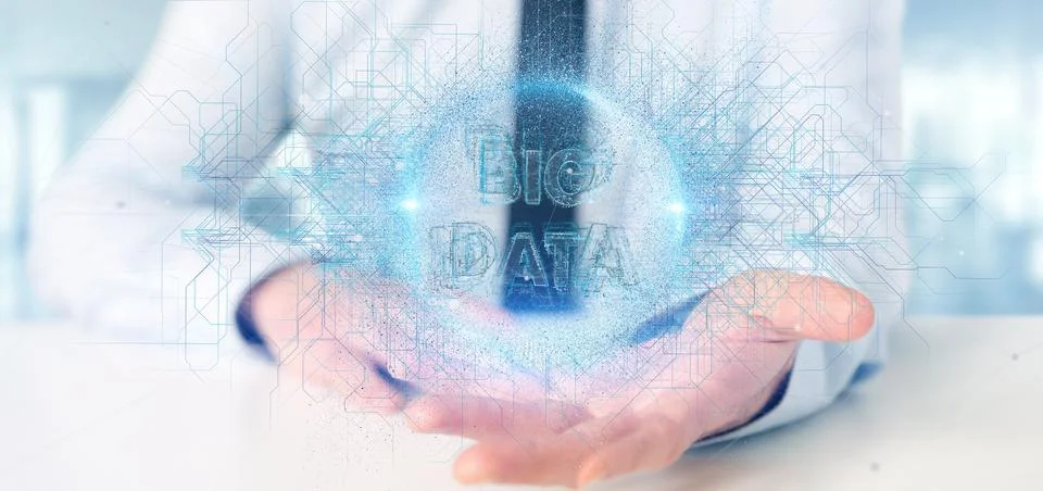 Particles big data title holding by a businessman Stock Photos