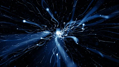Particles blue event game trailer titles cinematic concert stage background loop Stock Footage 173359917