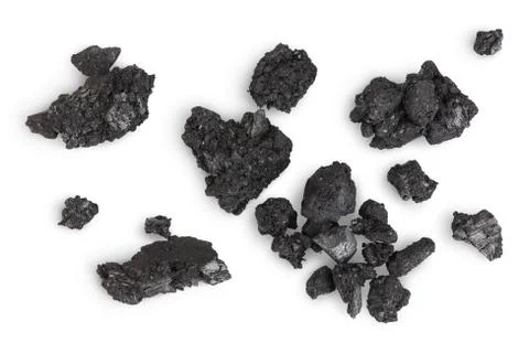 Particles of charcoal isolated on white background with clipping path and full Stock Photos
