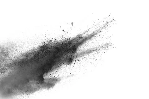 The particles of charcoal splatted on white background. Foto stock