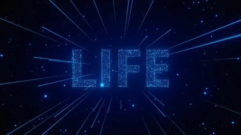Particles Creating the Word Life in a Blue Cosmic Background Stock Illustration
