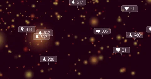 Particles drifting over purple, bubble icons appearing, clustering, floating Stock Footage 313148299