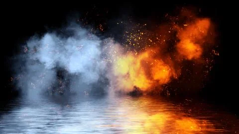 Particles embers with reflection in water. Design texture for banner,flyer,ca Stock Illustration
