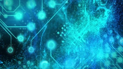 Particles emerging and joining, turquoise-blue network forming and pulsing, Stock Footage 328265304