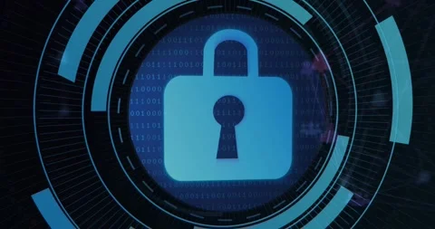 Particles emerging drifting inward, forming HUD, rings rotating, padlock Stock Footage 329870326