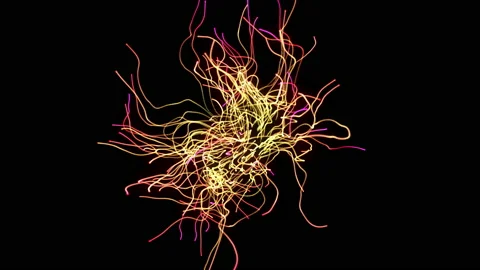 Particles explosion. Exploding particles create ink multicolored lines in space. Video stock 169957198