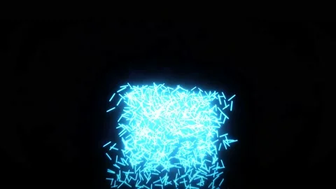 Particles, explosion, stripes, rotation, white, neon, on a black background, Stock Footage 153787584