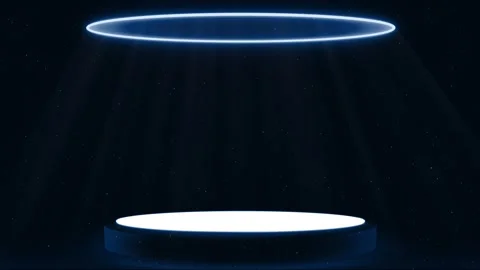 Particles flicker on a dark background and there is a dark blue podium with a Stock Footage 283054191