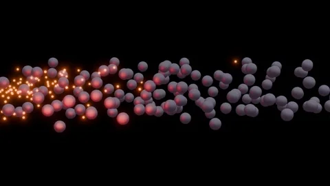 Particles flow through chaotic atomic arrangement. 3d animation render. Stock Footage 317828345