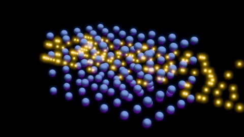 Particles flow through even arrangement of atoms. 3d animation render Stock Footage 317828348