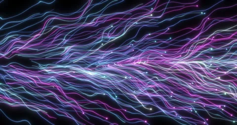 Particles that fly from left to right and leave colored sinuous trails Stock Footage 271147615