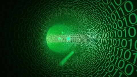 Particles flying through abstract green tunnel made with zeros and ones 스톡 일러스트