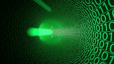 Particles flying through green tunnel made with zeros and ones Vídeo Stock 70393935