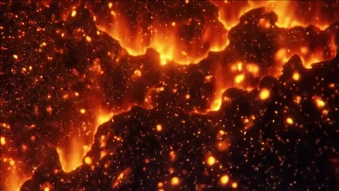 Particles flying in wind on fire background. Volcanic lava Stock Footage 287865347
