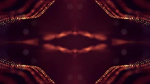 Particles form line and surface grid. 3d rendering. Science fiction golden Illustrazione stock