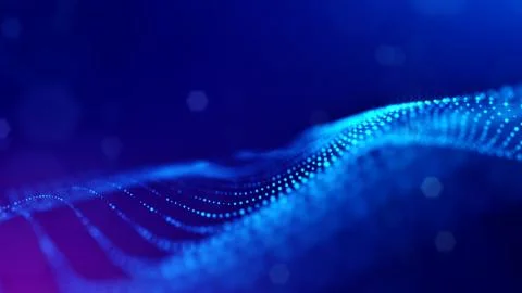 Particles form line and surface grid. 3d rendering. Science fiction background Stock Illustration