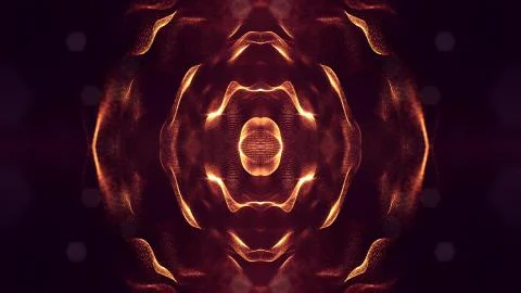 Particles form line and surface grid. 3d rendering. Science fiction golden Illustrazione stock