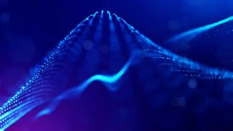 Particles form line and surface grid. 3d rendering. Science fiction background Illustrazione stock