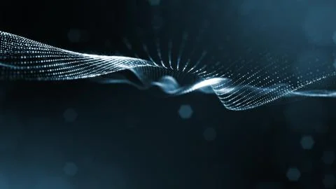 Particles form line and surface grid. 3d rendering. Science fiction background Stock Illustration