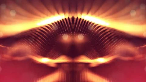 Particles form line and surface grid. 3d rendering. Science fiction golden Stock Illustration