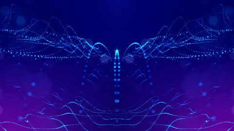 Particles form line and surface grid. 3d rendering. Science fiction background Stock Illustration