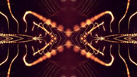 Particles form line and surface grid. 3d rendering. Science fiction golden イラスト素材