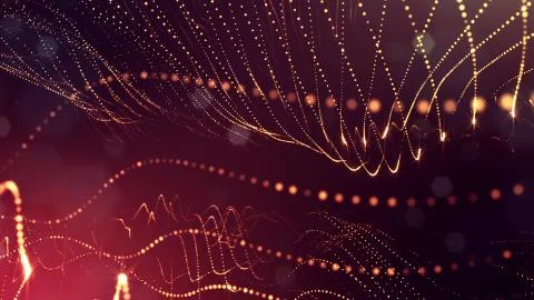 Particles form line and surface grid. 3d rendering. Science fiction golden Stock Illustration