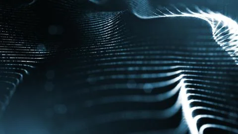 Particles form line and surface grid. 3d rendering. Science fiction background Illustrazione stock