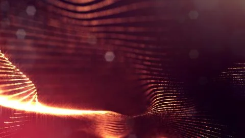 Particles form line and surface grid. 3d rendering. Science fiction golden 库存插图