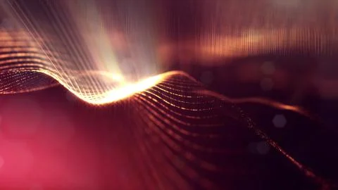 Particles form line and surface grid. 3d rendering. Science fiction golden 스톡 일러스트