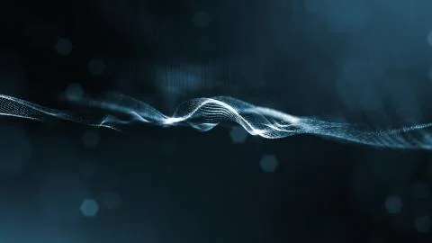 Particles form line and surface grid. 3d rendering. Science fiction background Illustrazione stock