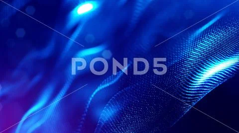 Particles form line and surface grid. 3d rendering. Science fiction background Stock Illustration