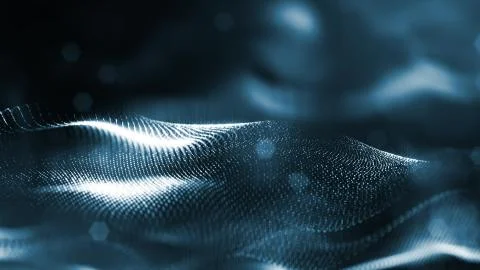 Particles form line and surface grid. 3d rendering. Science fiction background Illustrazione stock