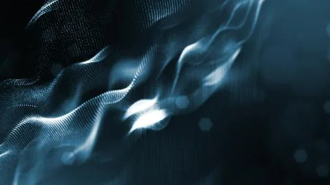 Particles form line and surface grid. 3d rendering. Science fiction background Stock Illustration