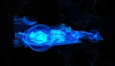 Particles formation Car virtual model. Digital car technology visualization of Stock Illustration