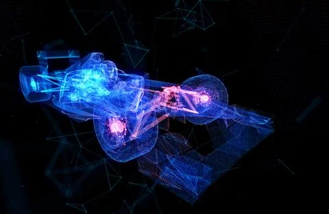 Particles formation Car virtual model. Digital car technology visualization of Stock Illustration