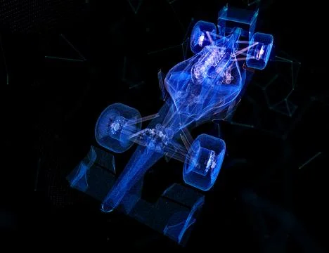 Particles formation Car virtual model. Digital car technology visualization of Stock Illustration