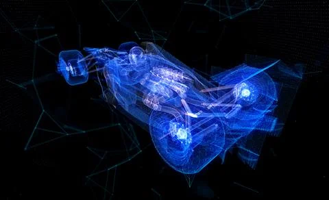 Particles formation Car virtual model technology visualization of 3d Stock Illustration